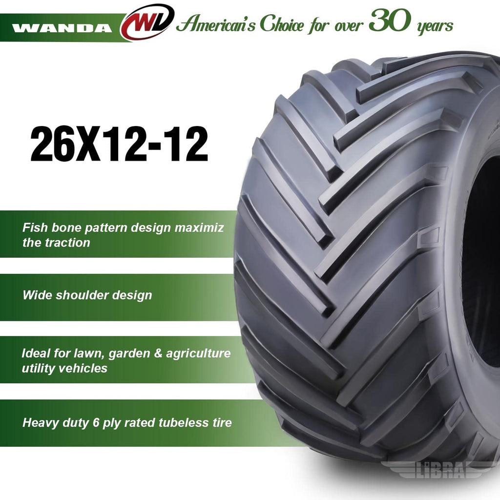WANDA 4PC 15X6-6 & 20X10-8 Lawn Mower Tractor Tires Super Lug -13078/13071