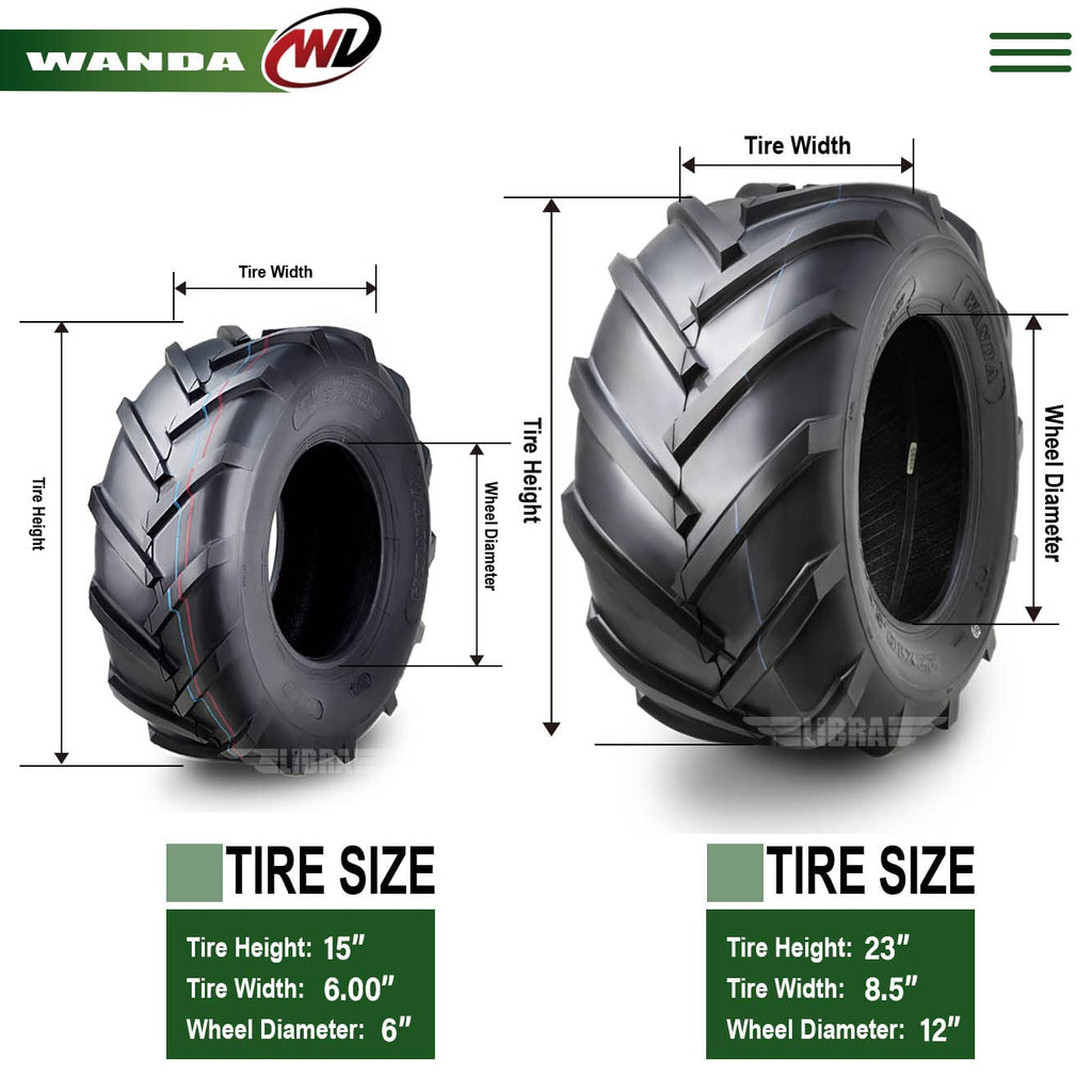 WANDA 4PC 15X6-6 & 20X10-8 Lawn Mower Tractor Tires Super Lug -13078/13071