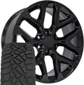 OE Wheels CV98B 22x9 Set(4) Black 6x139.7 & Sailun Tires