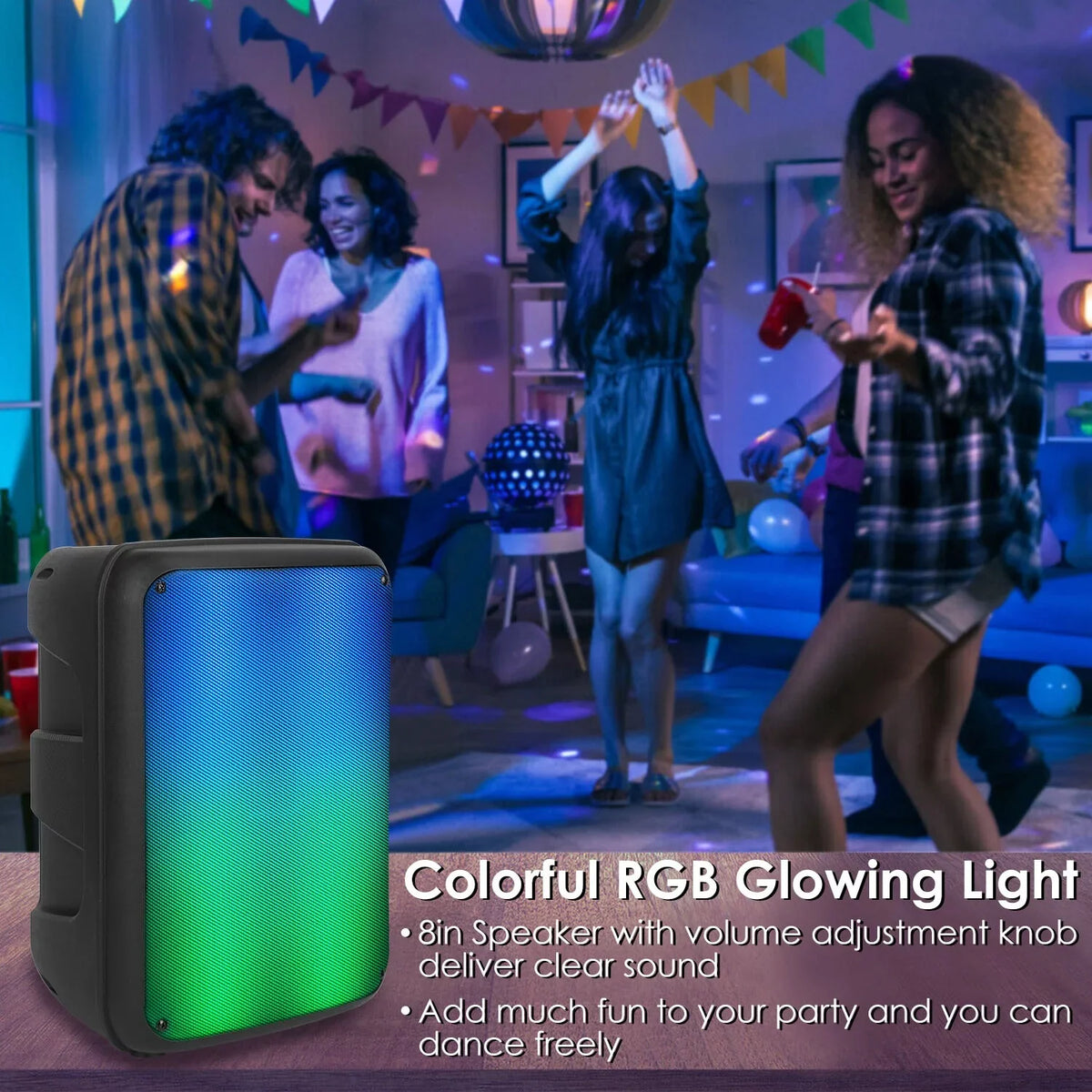 iMountek Wireless Party Speaker 8in Portable Bluetooth Speaker with  Function  Radio   Card Reading Aux In Recording Function Mic