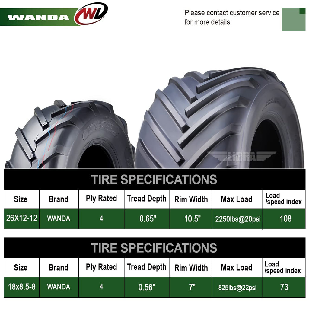 WANDA 4PC 15X6-6 & 20X10-8 Lawn Mower Tractor Tires Super Lug -13078/13071