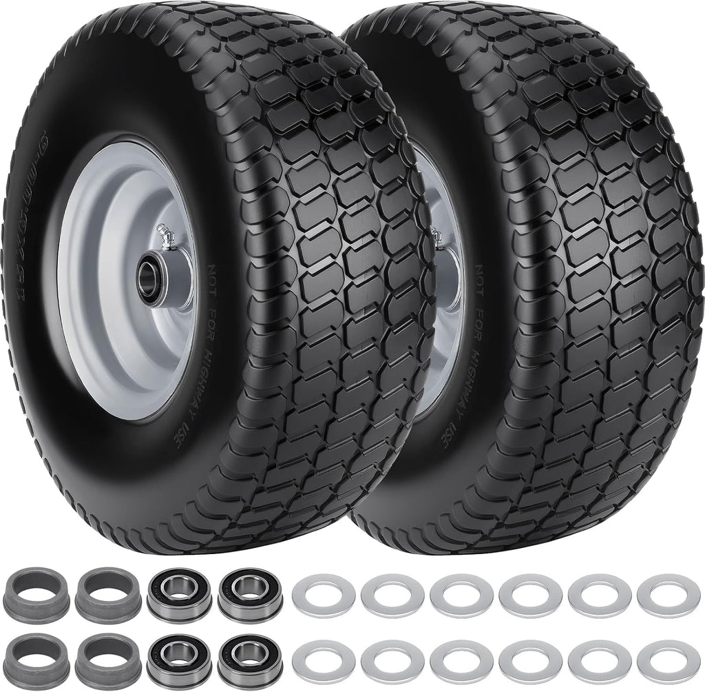2pcs 15x6.00-6 Flat Free Tire And Wheel, 15x6-6 NHS Lawn Mower Tire