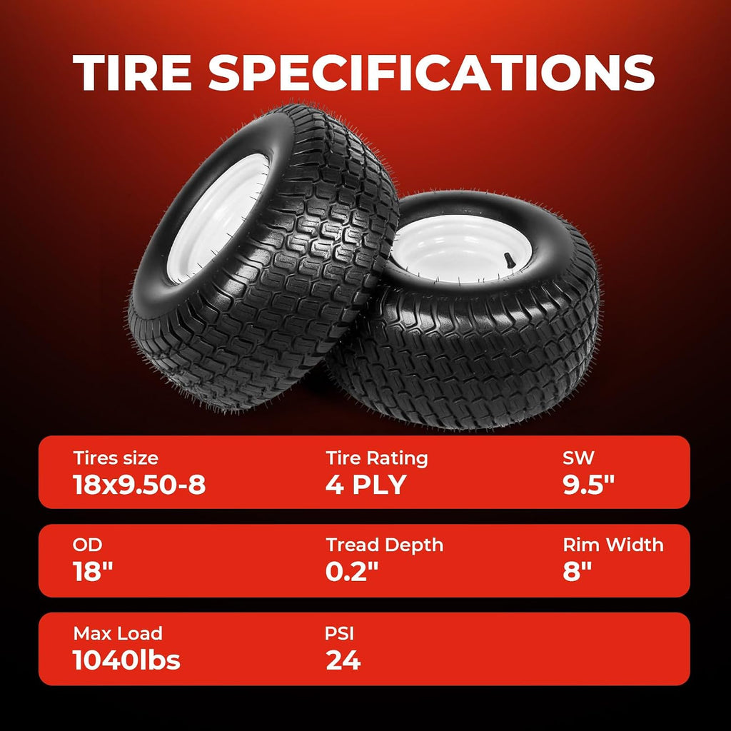 18x9.50-8 Lawn Mower Tire and Wheel, 2 Pack