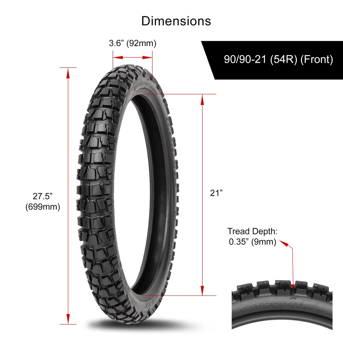 Tusk Waypoint Adventure Motorcycle Tire Set ¨C 90/90-21 Front & 130/90-17 Rear (68R) Tube Type
