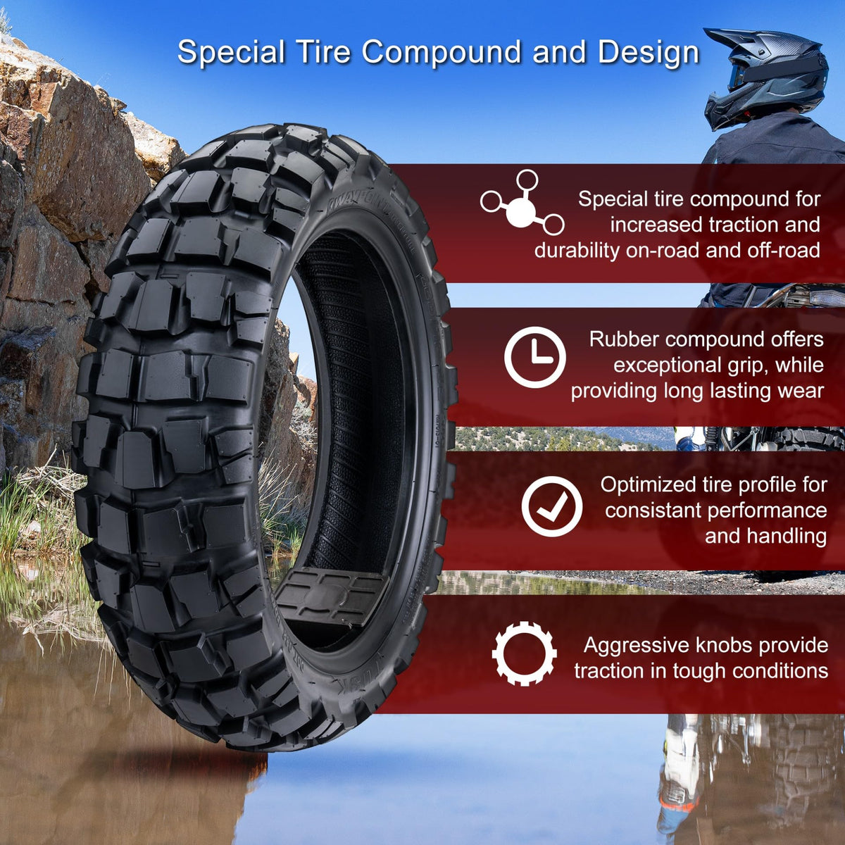 Tusk Waypoint Adventure Motorcycle Tire Set ¨C 90/90-21 Front & 130/90-17 Rear (68R) Tube Type