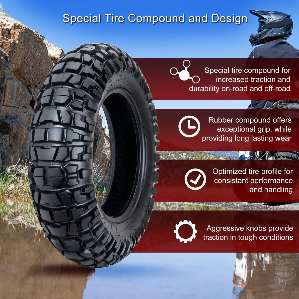 Tusk Waypoint Adventure Motorcycle Tire Set ¨C 90/90-21 Front & 130/90-17 Rear (68R) Tube Type