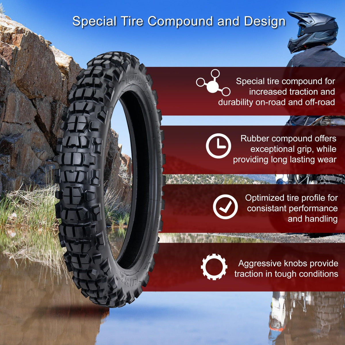 Tusk Waypoint Adventure Motorcycle Tire Set ¨C 90/90-21 Front & 130/90-17 Rear (68R) Tube Type