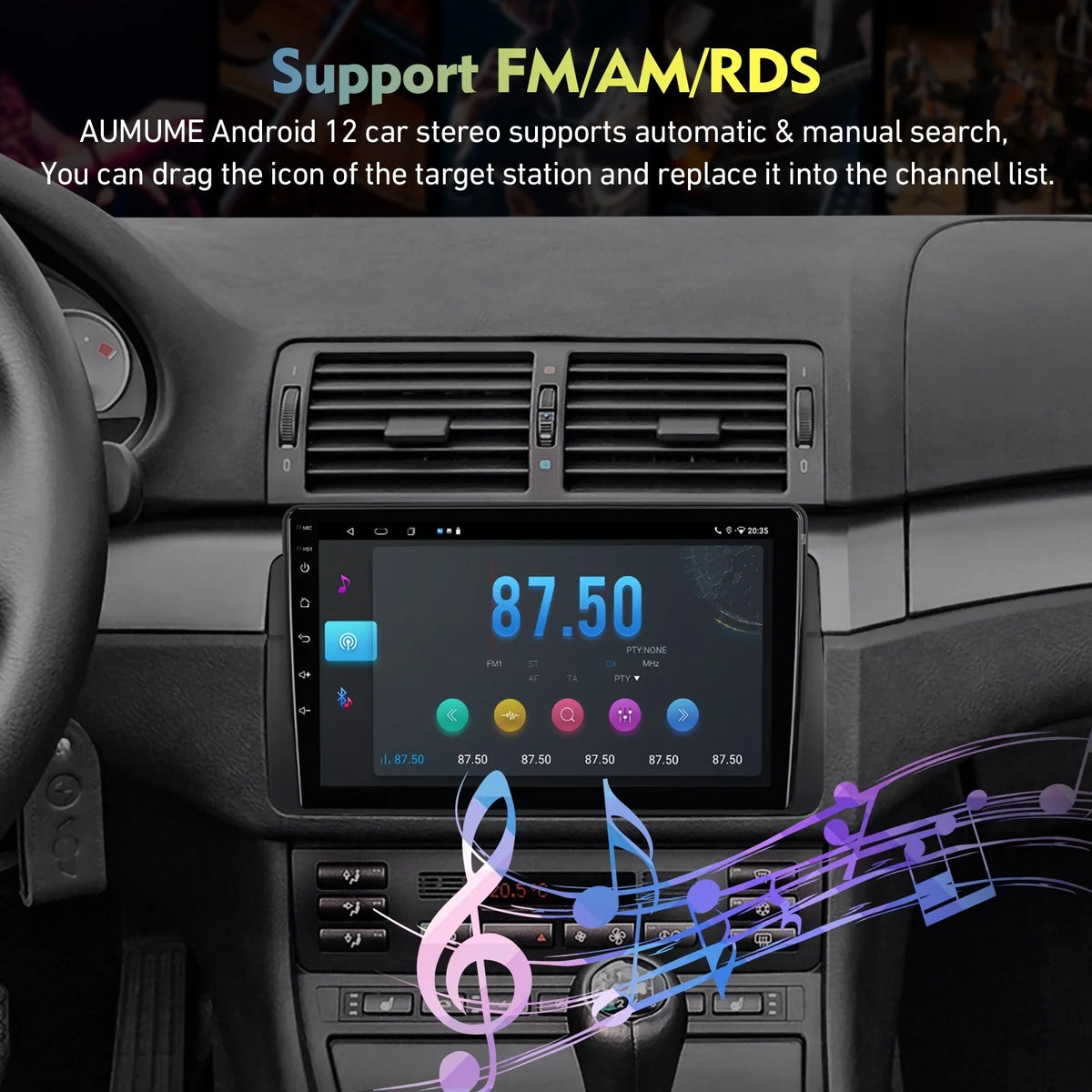 6+128G 9-inch Android 12 Double Din Car Stereo for  //318/320/325/Rover 75/  Touchscreen Screen  Car Radio with Carplay Android Auto  Support Backup Camera
