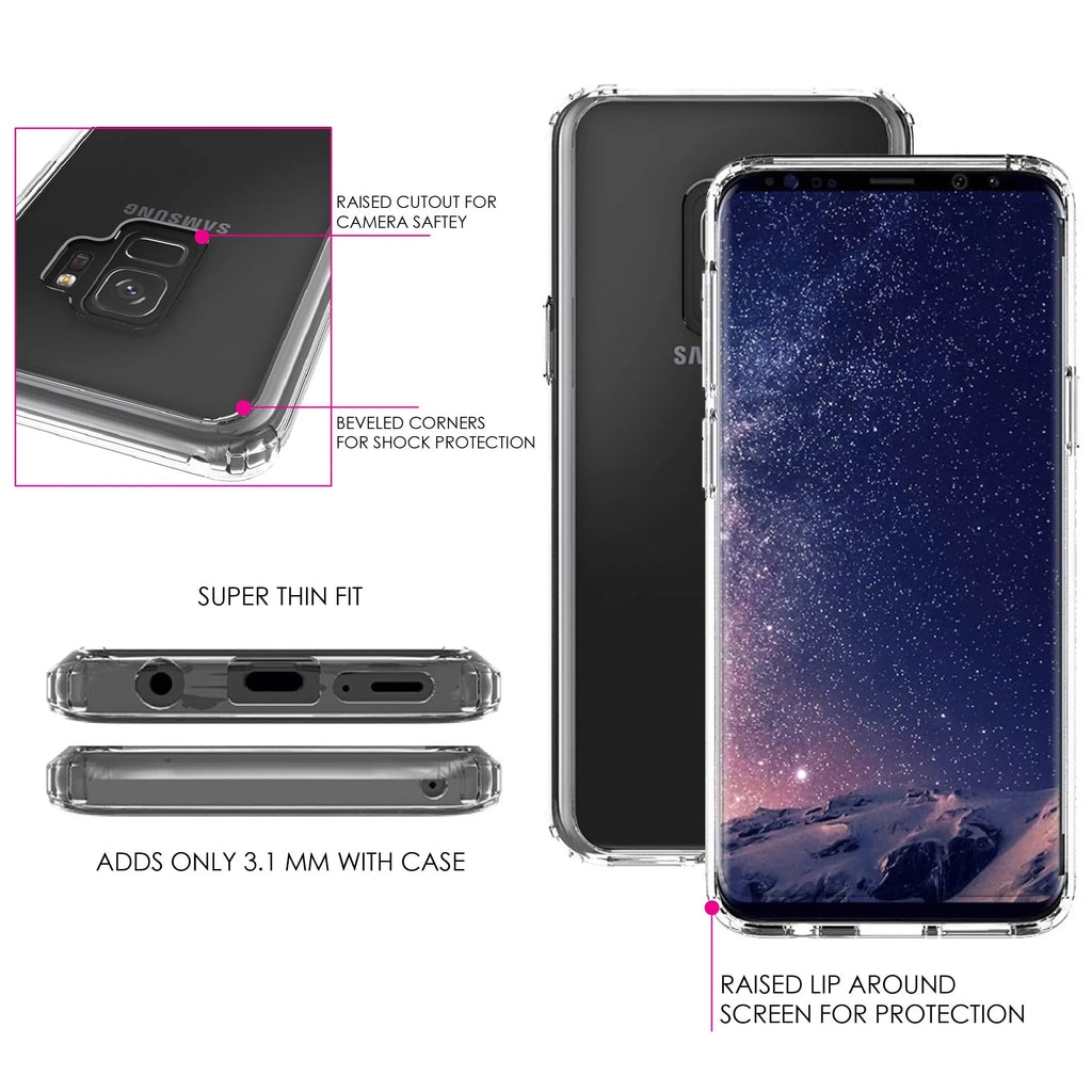 DistinctInk Clear Shockproof Hybrid Case for Samsung Galaxy  (5.8" Screen) -  Bumper, Acrylic Back, Tempered Glass Screen Protector - Your Faith Can Move Mountains