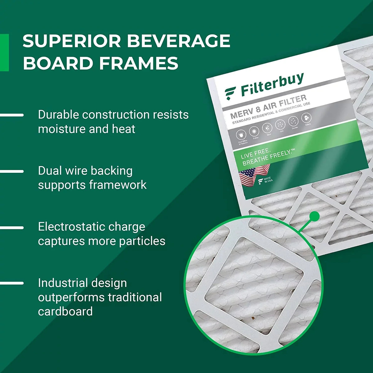 Filterbuy 16x25x5  8 Pleated   Furnace Air Filters for Trion Air Bear 255649-105 (3-Pack)